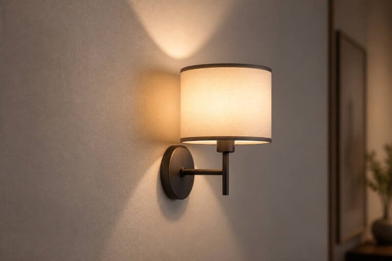 Moderne wandlamp aan de muur met warm licht en strakke afwerking