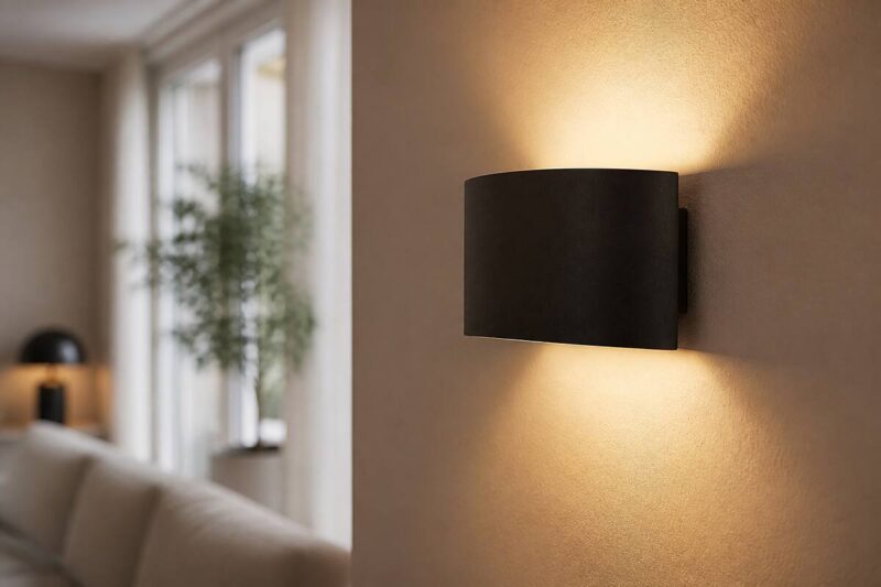 Wandlamp in een woonkamer met warm sfeervol licht
